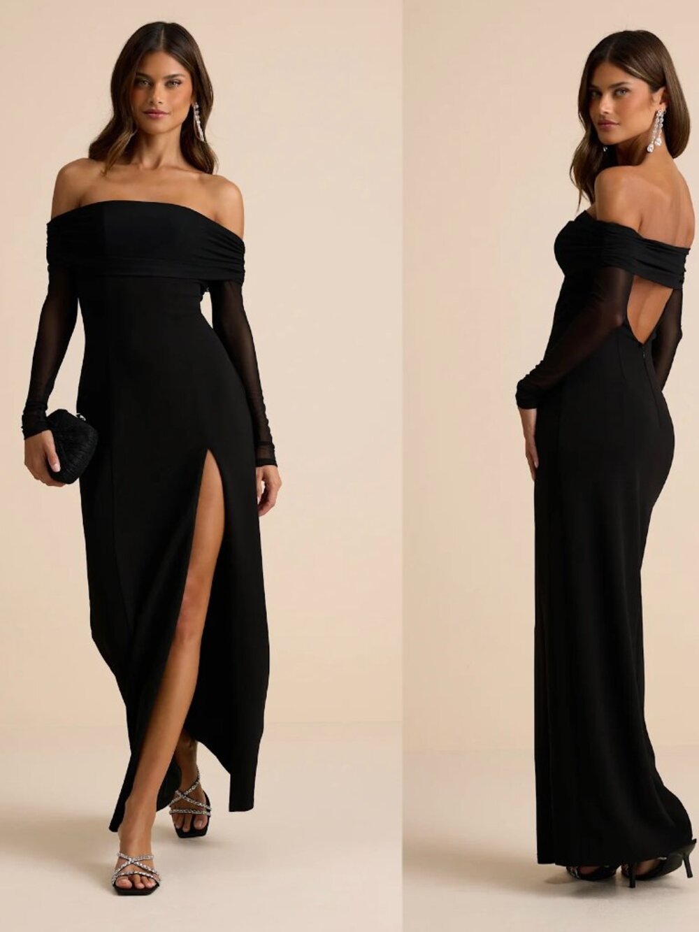 Lulus Black Rafaella Backless Off the Shoulder Maxi Dress